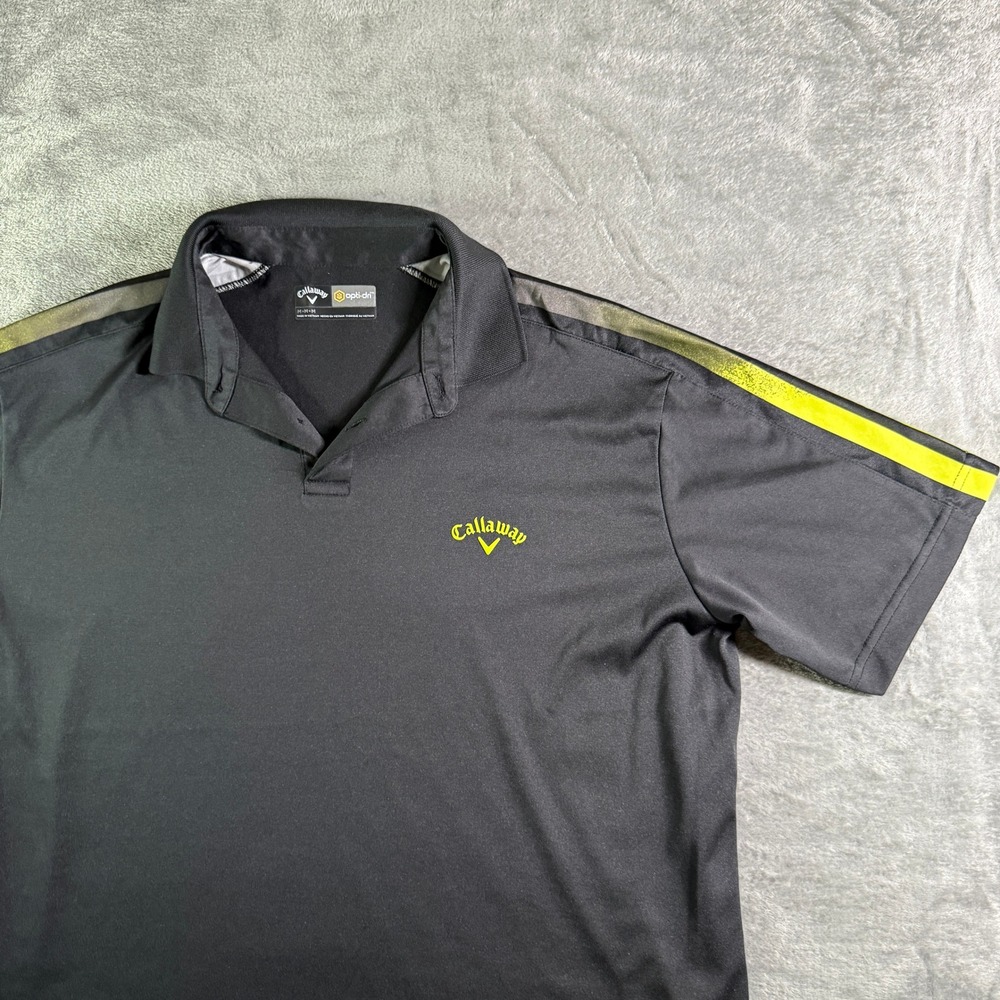 Callaway Opti-Dri Golf Polo Shirt Mens Medium Black Yellow Athletic (read)